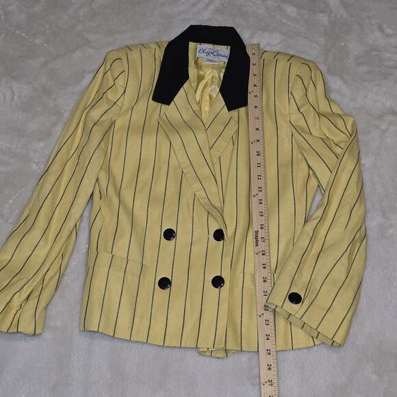 Vintage Oleg Cassini Yellow Pinstripe Blazer Size 10 Double Breasted 80s 90s - Picture 11 of 12